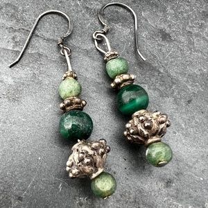 Silver and Malachite dangle earrings